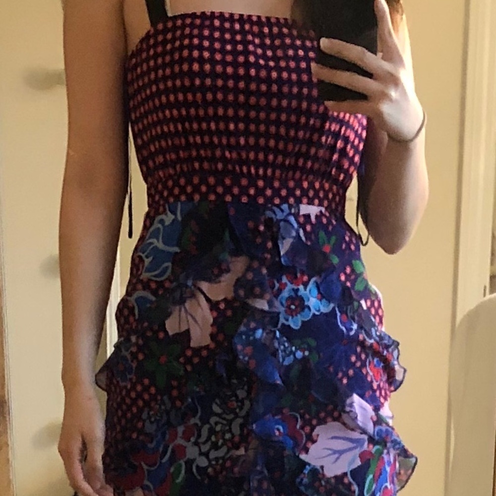 NWT Saloni Floral-Print Dotted Midi Dress - Picture 9 of 9
